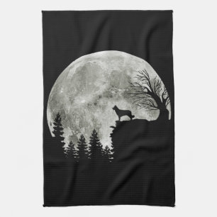 Border Collie silhouette On Mountain Halloween Dog Kitchen Towel