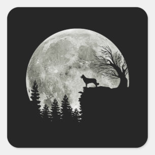 Border Collie silhouette On Mountain Halloween Dog Square Sticker
