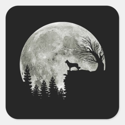 Border Collie silhouette On Mountain Halloween Dog Square Sticker