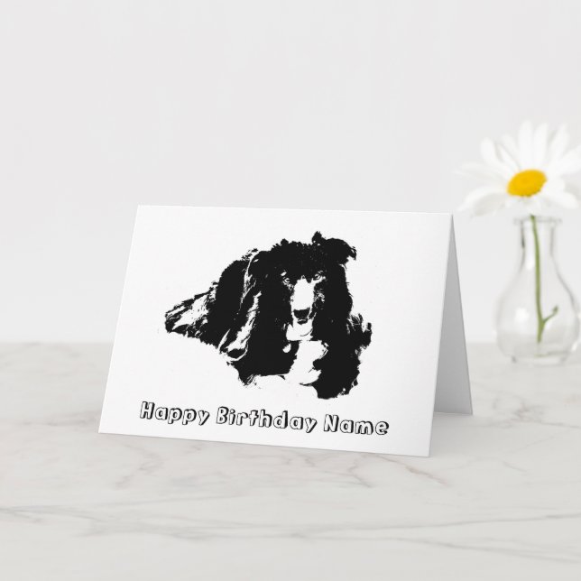 Border Collie Silhouette Personalized Birthday  Card (Small Plant)