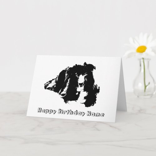 Border Collie Silhouette Personalized Birthday  Card