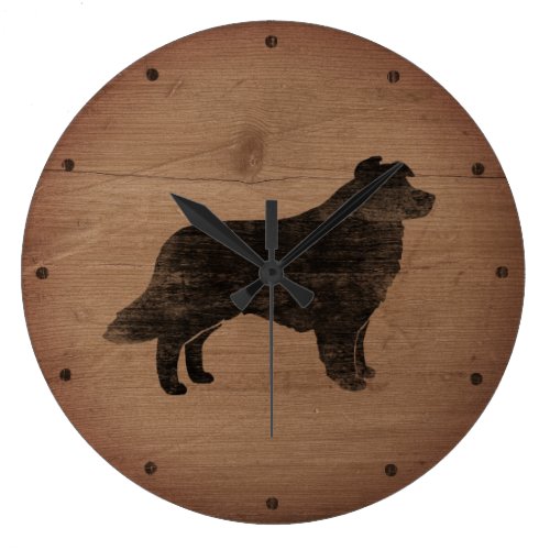 Border Collie Silhouette Rustic Style Large Clock