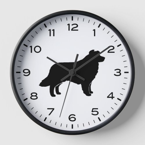 Border Collie Silhouette with Numbers and Minutes Clock
