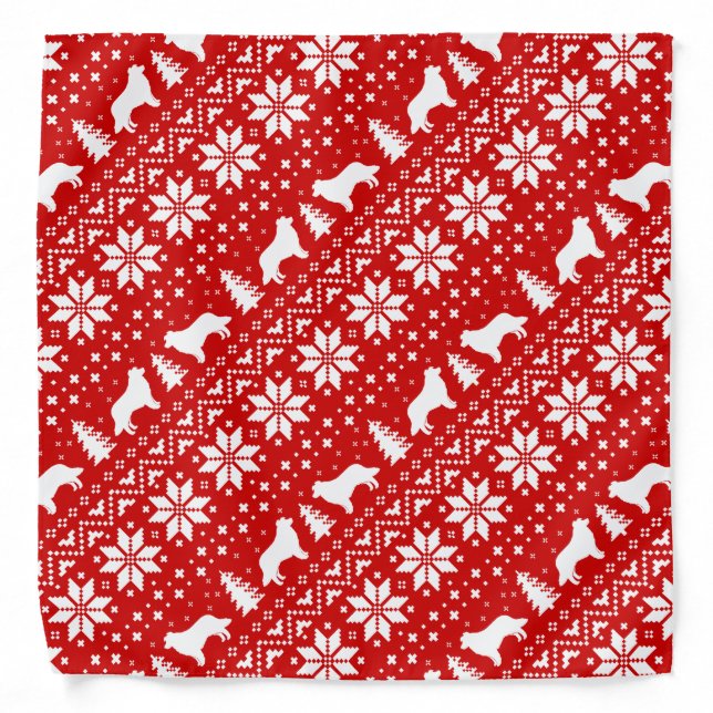 Border Collie Silhouettes Christmas Pattern Bandana (Front)