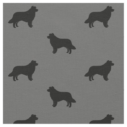 Border Collie Silhouettes Grey and Black Patterned Fabric
