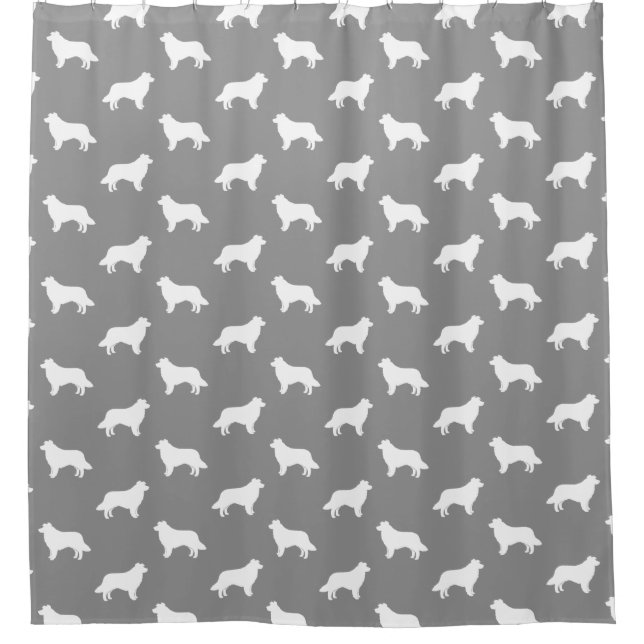 Border Collie Silhouettes Pattern Grey Shower Curtain (Front)