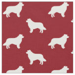Border Collie Silhouettes Red and White Patterned Fabric