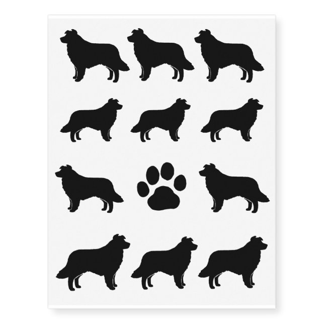 Border Collie Silhouettes Temporary Tattoos (Front)