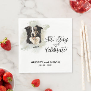 Border Collie Sit, Stay & Celebrate Wedding Napkins