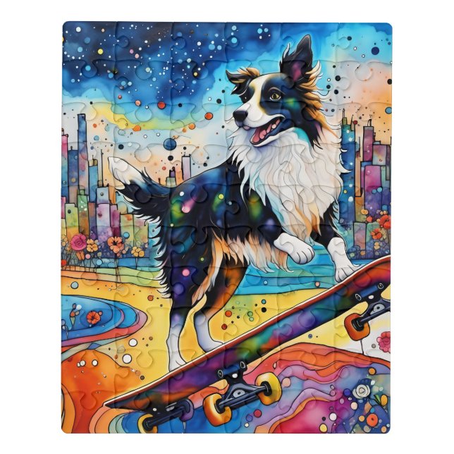 Border Collie Skateboarding Jigsaw Puzzle (Puzzle Vertical)