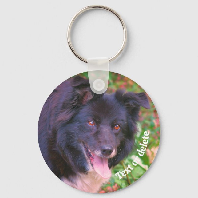 Border Collie Smiling Cute Dog Personalized Keychain (Front)