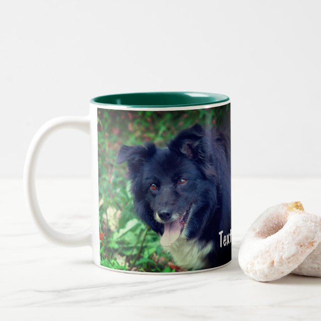Border Collie Smiling Cute Personalized Two-Tone Coffee Mug (With Donut)