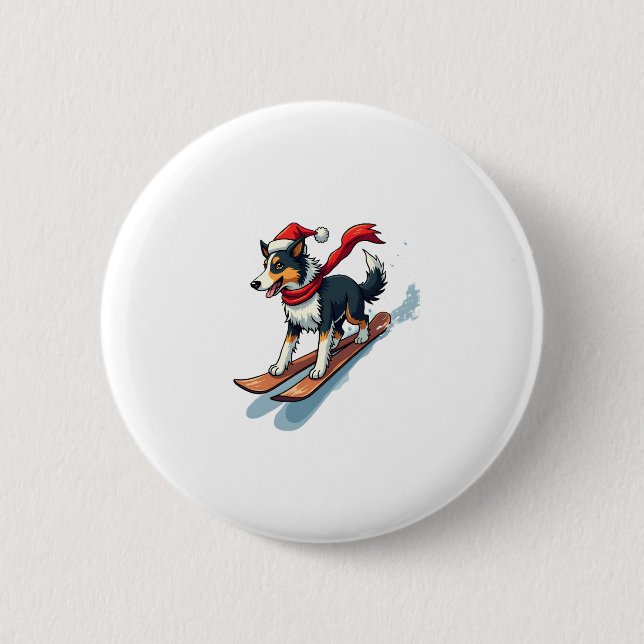 Border Collie Snowboarder Button (Front)
