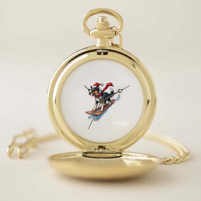 Border Collie Snowboarder dog Pocket Watch (Inside)