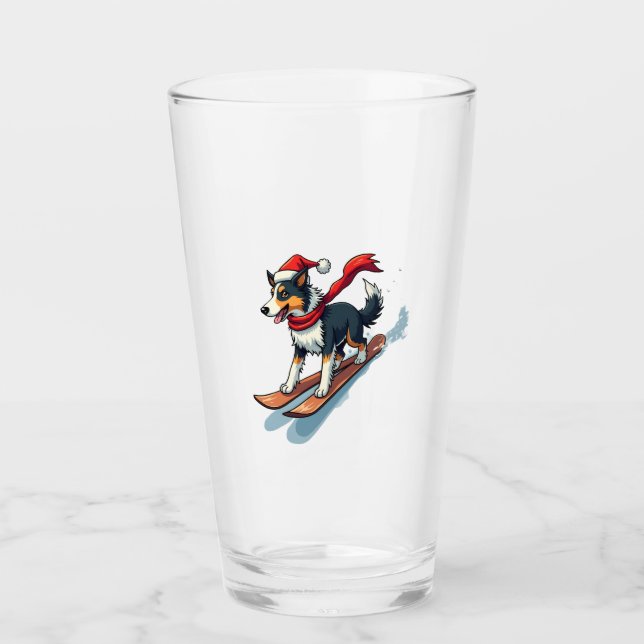 Border Collie Snowboarder Glass (Front)