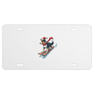 Border Collie Snowboarder License Plate