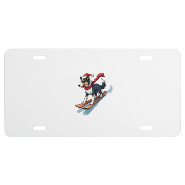 Border Collie Snowboarder License Plate (Front)