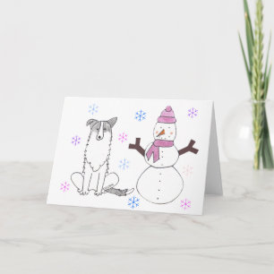 Border Collie & Snowman Holiday Card