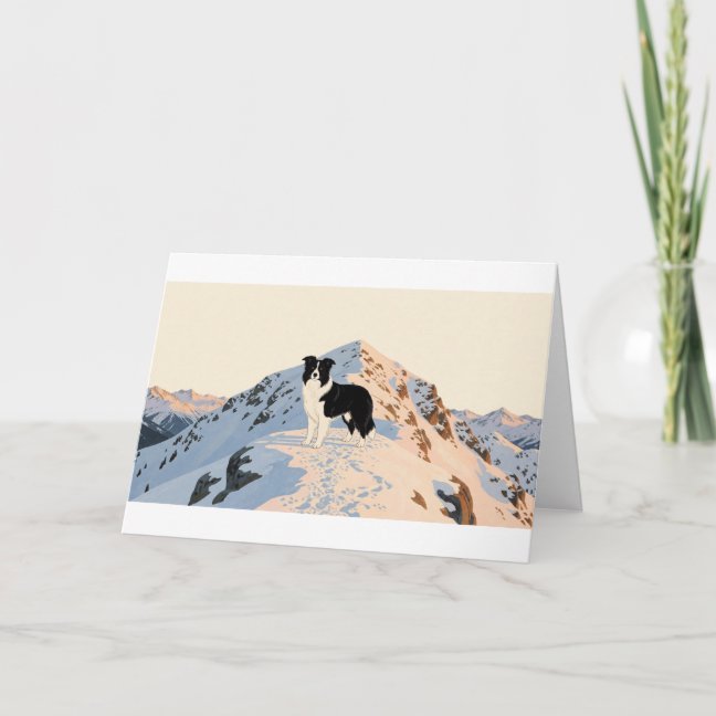 Border Collie Snowy Mountain Peak Greeting Card