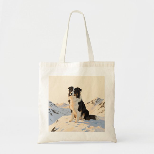Border Collie Snowy Mountain Peak Tote Bag