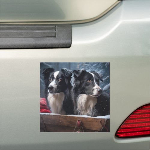 Border Collie Snowy Sleigh Christmas Decor  Car Magnet