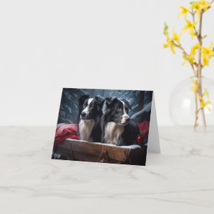 Border Collie Snowy Sleigh Christmas Decor Card