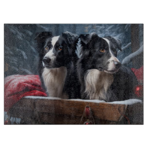 Border Collie Snowy Sleigh Christmas Decor Cutting Board