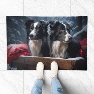 Border Collie Snowy Sleigh Christmas Decor Doormat