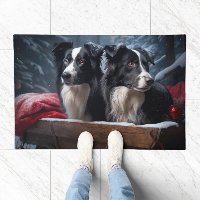 Border Collie Snowy Sleigh Christmas Decor   Doormat (Indoor)