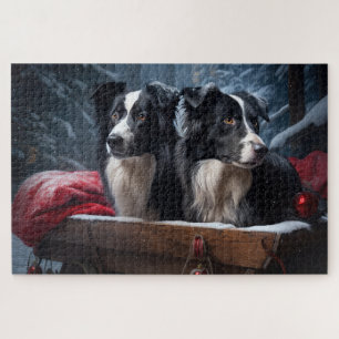 Border Collie Snowy Sleigh Christmas Decor Jigsaw Puzzle