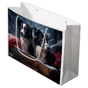 Border Collie Snowy Sleigh Christmas Decor  Large Gift Bag