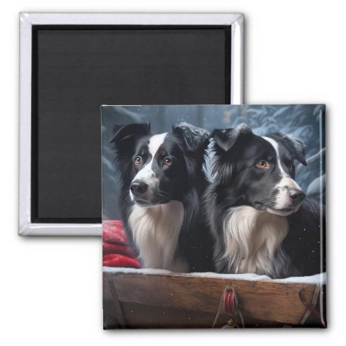 Border Collie Snowy Sleigh Christmas Decor  Magnet