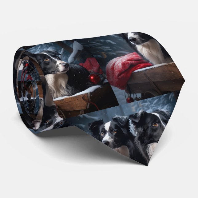 Border Collie Snowy Sleigh Christmas Decor  Neck Tie (Rolled)