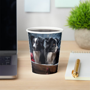 Border Collie Snowy Sleigh Christmas Decor  Paper Cups