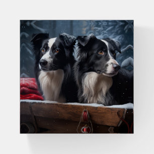 Border Collie Snowy Sleigh Christmas Decor Paperweight