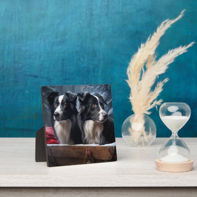Border Collie Snowy Sleigh Christmas Decor  Plaque (Insitu)