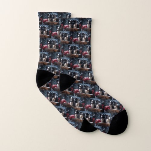 Border Collie Snowy Sleigh Christmas Decor  Socks