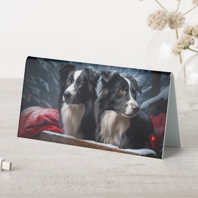 Border Collie Snowy Sleigh Christmas Decor  Table Tent (In SItu (Table))