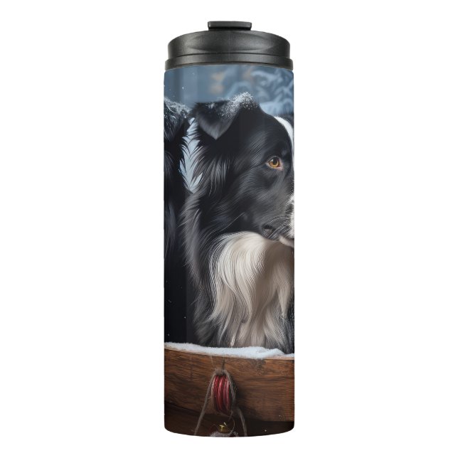 Border Collie Snowy Sleigh Christmas Decor  Thermal Tumbler (Front)
