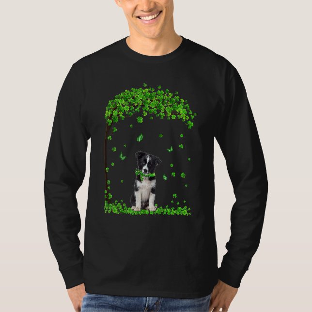 Border Collie St Patricks Day  Irish Shamrock Dog  T-Shirt (Front)