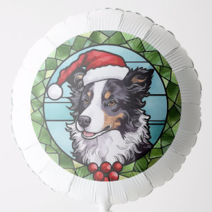 Border Collie Stained Glass Christmas Balloon