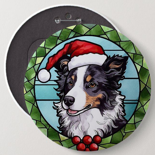 Border Collie Stained Glass Christmas Button (Front & Back)