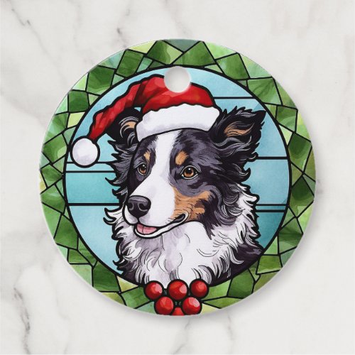Border Collie Stained Glass Christmas Favor Tags
