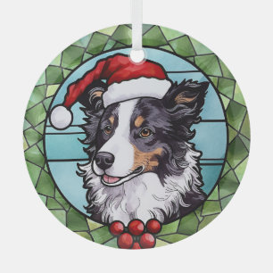 Border Collie Stained Glass Christmas Ornament