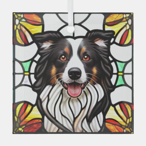 Border Collie Stained Glass  Glass Ornament