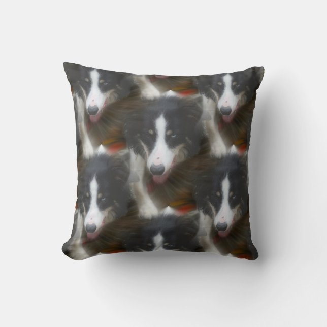 Border Collie Stare Dog Pattern Throw Pillow (Front)