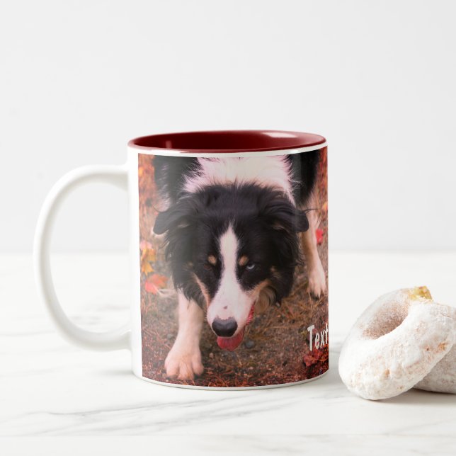 Border Collie Stare Personalized Two-Tone Coffee Mug (With Donut)