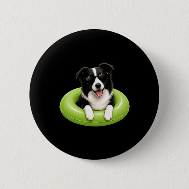 Border Collie Summer Shirt Cute Dog Pool Float Button (Front)