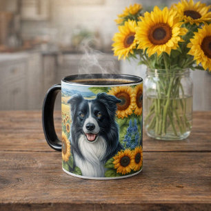 Border Collie Sunflower Farmhouse Coffee Mug