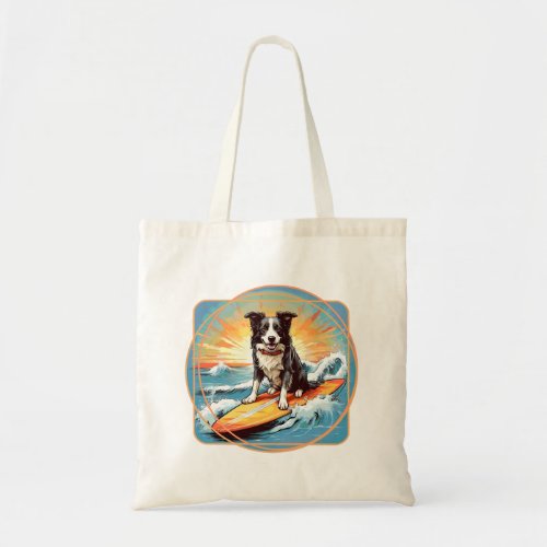 Border Collie Surfing Dog Tote Bag